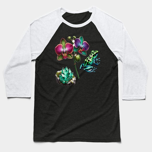 Rainforest Wonders: Orchid, Amazonite, and Frog Baseball T-Shirt by encyclo